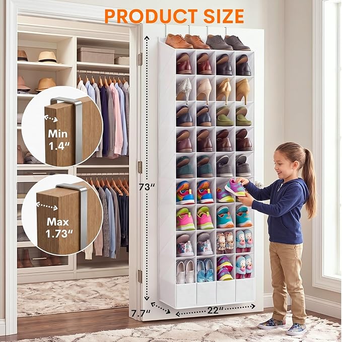 30-40 Pairs Over the Door Shoe Organizer, Large & Deep Pockets Hanging Shoe Rack, Space-Saving Closet Door Organizer Fits Boots,Sneakers or Larger Shoes,Shoe Storage for Bedroom,Small Closet,Entryway