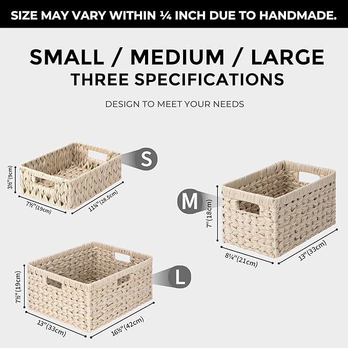 GRANNY SAYS Basket for Organizing, Wicker Storage Baskets for Shelves, Woven Baskets for Storage, Waterproof Shelf Baskets for Living Room, Rectangular Woven Basket with Handles, 1-Pack