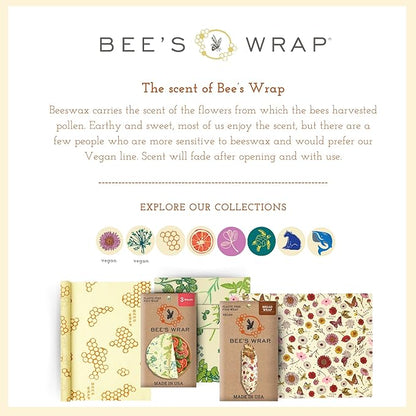 Bee's Wrap Beeswax Wraps for Food - 3 Pack of Assorted Beeswax Wraps - Small, Medium & Large Wrap - Plastic Free Made in USA Reusable Natural Food Wrap - Honeycomb Print