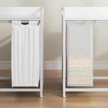 Herture Laundry Hampers with Shelf, Laundry Basket 3 Section, Laundry Sorter with Pull-Out Removable Large 3 Color Bags and Movable Wheels, Metal Frame, 3 x 15.87 Gallons (60L), White PF04XLE
