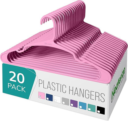 NEATERIZE Clothes Hangers Plastic 20 Pack for Adults - Plastic Hangers, The Perfect Coat Hanger and Space Saving Clothes Hangers for Closet, Percheros Ganchos para Colgar Ropa Hangars - Navy Hangers