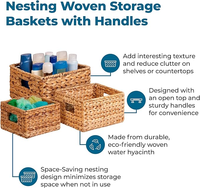 Honey-Can-Do Banana Leaf Storage Baskets –Water Hyacinth Woven Basket,Decorative Baskets for Shelves,Basket for Gifts,Closet,Pantry,and Home Organization,Set of 3,Multi-Size,(Pack of 3)