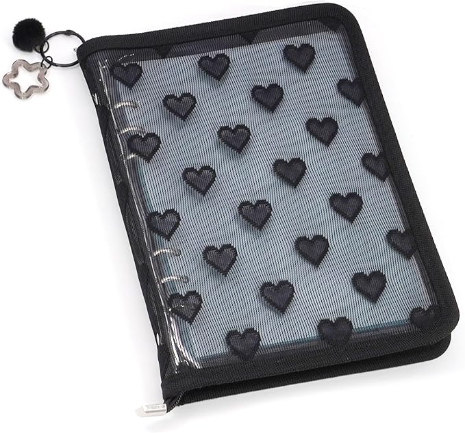 Chillpaper Enamel Pin Display Book Collection Trading Book Portable Brooch Pins Holder Storage Organizer Case Zippered (Black Heart Lace)