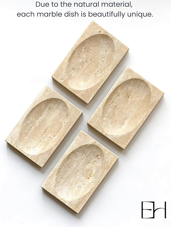 Marble Soap Dish for Shower - Stone Soap Tray Holder, Natural Soap Bar Holder Countertop Caddy, Marble Bathroom Accessories (Beige Travertine)
