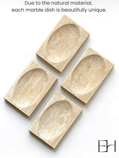 Marble Soap Dish for Shower - Stone Soap Tray Holder, Natural Soap Bar Holder Countertop Caddy, Marble Bathroom Accessories (Beige Travertine)