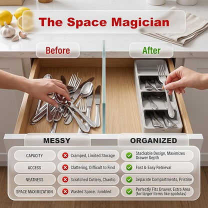 Li & Zhao Silverware Organizer for Drawer - Utensil Drawer Organizer Compact Utensil Organizer Silverware Tray Cutlery Organizer Spoon Drawer Kitchen for Kitchen, Office, Bathroom, Living room
