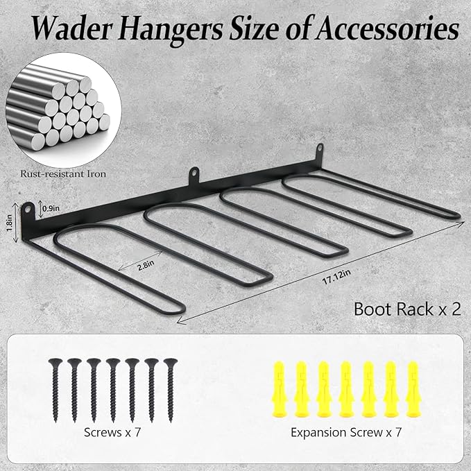 Wall-Mounted Boot Rack Organizer for Tall Boots - 4 Pair Metal Boot Organizer Including Wader Hangers, Perfect Entryway Shoe Rack for Cowboy Boots & More, Wader Rack for Entryway (2-Pack)