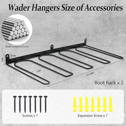 Wall-Mounted Boot Rack Organizer for Tall Boots - 4 Pair Metal Boot Organizer Including Wader Hangers, Perfect Entryway Shoe Rack for Cowboy Boots & More, Wader Rack for Entryway (2-Pack)