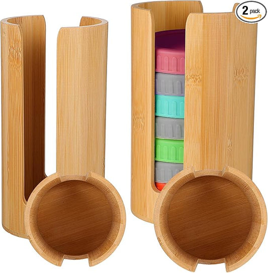 DIVINA VITAE 2 Pcs Mason Jar Lid Organizer (Wide Mouth & Regular Mouth) Bamboo Mason Jar Lid Storage Canning Vertical Storage Holder for Home Kitchen Organization & Tumbler Lids