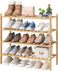 viewcare 4-Tier Bamboo Shoe Rack for Entryway, Stackable | Foldable | Natural, Shoe Organizer for Hallway Closet, Free Standing Shoe Racks for Indoor Outdoor