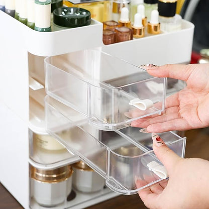 White Countertop Makeup Organizer with 6 Drawers,Large Capacity Skincare Organizers for Vanity,Desk,Dresser,Plastic Bathroom Counter Organizer for Beauty,Skin Care,Perfume,Make up Brush Organization