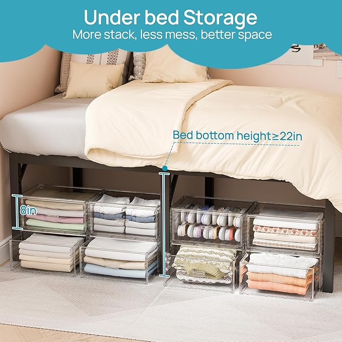 Vtopmart 3 Pack Large Clear Stackable Storage Drawers 27QT, Easily Assemble Plastic Closet Storage Bins, Dust-Proof UnderBed Organizer for Clothing, Sweater Organization