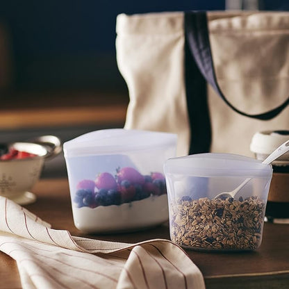 Stasher Silicone Reusable Food Storage Bags, 2-Pack Bowls, Reusable Freezer Bags, Microwave, Dishwasher, Oven Safe, Sous Vide, Lunch Containers, Eco Friendly, Food-safe Silicone Snack Bag, Clear | Reusable Food Bags