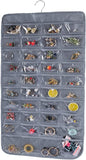 Bloss Hanging Jewelry Organizer, Earring Organizer Double Sided 80 Pocket Jewelry Chain Storage Bag 2 Layer of Fabric Jewelry Holder for Necklace Bracelet - Gray