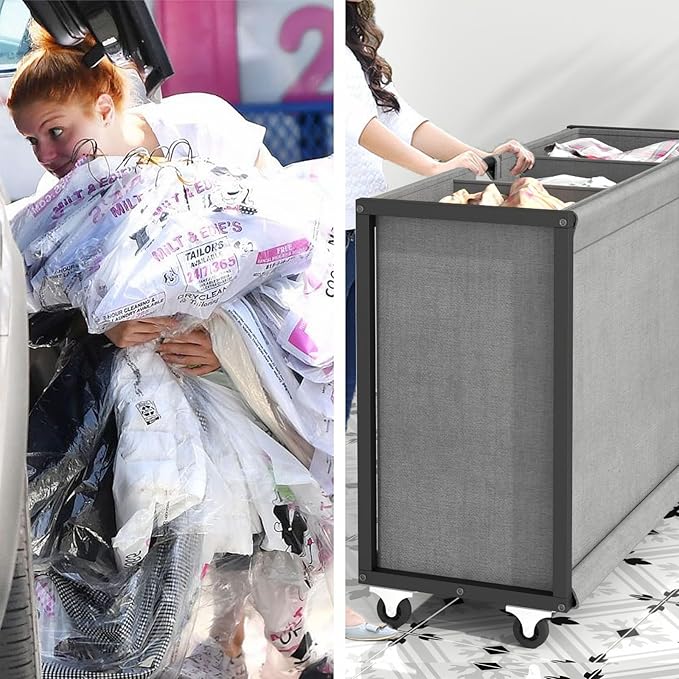 STIKELY Laundry Hamper Laundry Basket with 3 Section Pull-Out Rolling Bags, Laundry Sorter for Organization and Storage with 2 Pull-Out Drawers for Laundry Room, Bathroom, Bedroom Use (Black)