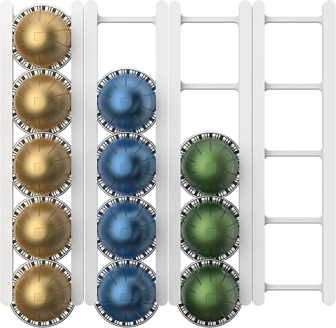 Adhesive Coffee Pod Holder for Nespresso VertuoLine, Holds 20 Capsules - Wall or Cabinet Mounted Coffee Capsule Rack with Strong 3M Adhesive Strips, Vertical or Horizontal Mount