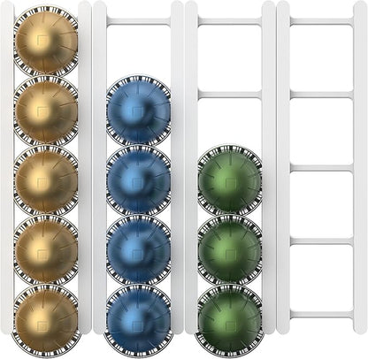 Adhesive Coffee Pod Holder for Nespresso VertuoLine, Holds 20 Capsules - Wall or Cabinet Mounted Coffee Capsule Rack with Strong 3M Adhesive Strips, Vertical or Horizontal Mount