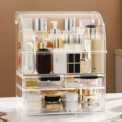 Clear Large Acrylic Makeup Organizer With Lid Cosmetic Storage Drawers Portable Makeup Organizers Dustproof And Waterproof Box For Women