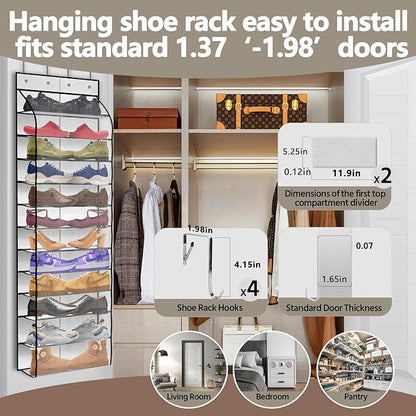 PAULONE 12 Pocket Over the Door Shoe Organizer,Reusable Breathable Large Mesh Bag Men's & Women's Sneaker Organizer,Shoe Organizer for Kids,Hanging Shoe Storage Hanging Bag (White)