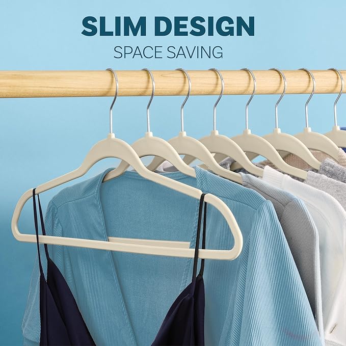 DEILSY™ Ivory Hangers 50 Pack - Non Velvet Slim Hangers - Durable Hanger Space Saver for Closet Organization, Shirts, Dresses, Jackets, Pants, Adult Clothes Storage Solution