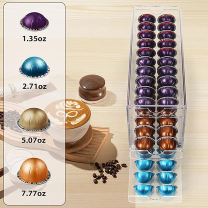 3 Layers Clear Acrylic Coffee Pod Drawer for Nespresso Vertuo 60 Pod Double Sided Pull Out Organizer