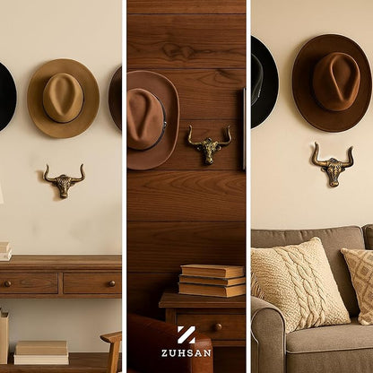 Cowboy Hat Rack for Wall - 2 Pack Cast Iron Cowboy Hat Holder,Hat Storage Organizer Hat Hooks for Wall Western Decor for Bedroom Western Gifts (Gold, 2 Pack)