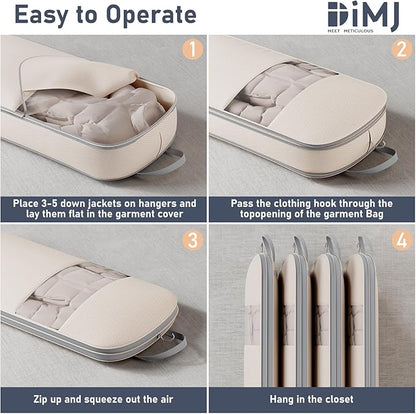 DIMJ 2 Pack 54" Space Saving Garment Bags for Hanging Clothes With Compression Zipper Carry Handles and Window, Washable Suit Bag for Dress, Clothes, Coats, Down Jacket, Closet Storage, Moving, Travel