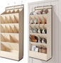18 Pairs Over the Door Shoe Organizer, Shoe Rack for Closet Door with Large Breathable Pockets, Hanging Shoes Rack for Boots, Behind the Door Organizer Shoe Holder for Categorized Storage, Beige ﻿