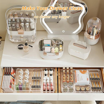 Qivine Expandable Acrylic Drawer Organizer, Clear Makeup Drawer Organizer Trays, 11 to 19In Adjustable Kitchen Utensil Organizer with 5 Compartments Expandable for Makeup Silverware Office Bathroom