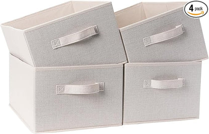 Clothings Collapsible Storage Bins, Foldable Organizers and Storage Baskets Cube Storage Bin for Bedroom Living Room (4 Pack) (Flaxen, 15.4x11.4x7.9inch)