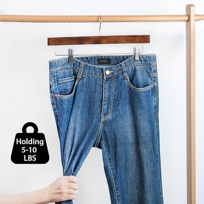 Nature Smile Deluxe Wooden Pants Hangers,Solid Lotus Wood Jeans Skirt Hanger with Clips Anti-Rust Hook Pack of 28（Retro）