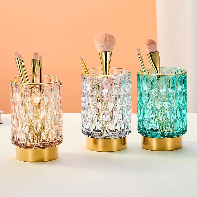 Makeup Brush Holder Organizer,Toothbrush Holders,Desk Pen Pencil Holder,Multifunctional Vintage Glass Brush Cup（A39-6-US）