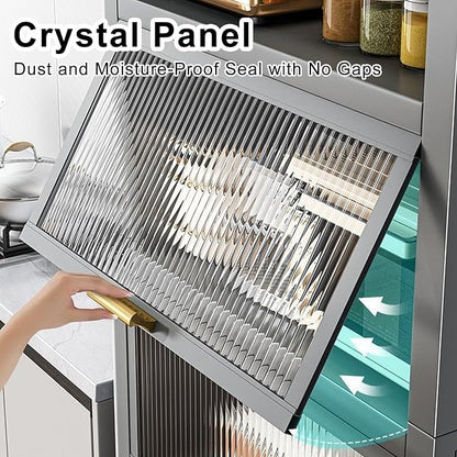 3-Tier Bread Rack & Coffee Station Storage, Transparent Flip Switch Door, Kitchen & Home Organizer, Microwave Stand, Pantry & Garage Shelf, White, 70cm/28in