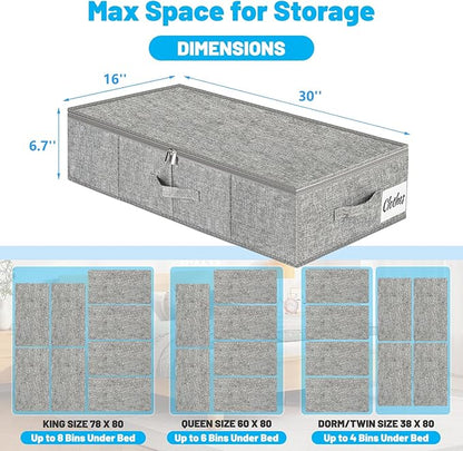 Under Bed Storage Container Bins 2 Pack, Low Profile Foldable Underbed Clothes Storage Organizer W/ Ultra Thick Fabric and Sturdy Bottom/Sides, Dual Zipper Storage Box for Dorm and Home 30x16x6.7"