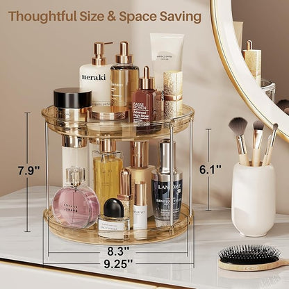 LAMU 2 Tier Lazy Susan Turntable Organizer 9.25'' Rotating Spice Rack Organization for Cabinet, Kitchen, Pantry, Countertop, Bathroom, Vanity, Medicine Cabinet Organizer, Amber
