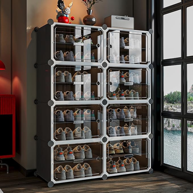 MAGINELS Shoe Rack,Expandable Shoe Cabinet Easy to Assemble. Shoe Storage with Door,Entryway, Closets, Hallway, and Bedroom.Accommodates Up to 32 Pairs of Shoes.