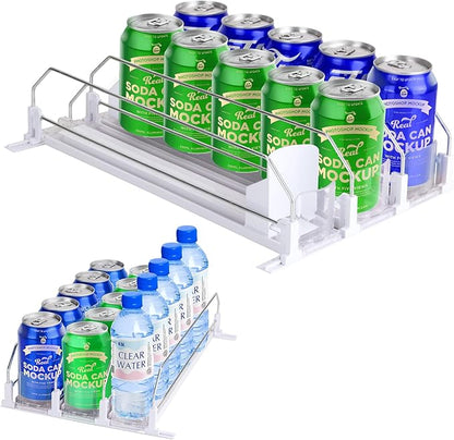 Drink Organizer for Fridge, Upgrade self locking push buttonfor Soda Can Dispenser for Refrigerator, Automatic Pusher Glide and Adjustable Width Can Fridge Organizer Hold up to 15 Cans 3 Rows