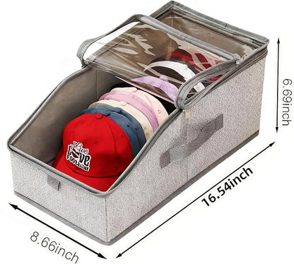 Stackable Hat Storage for Baseball Caps Clear Window Lid Large Space-Saving Hat Organizer for Closet, RV,Clothing Shelf, Sturdy Snapback Boxes Made of Breathable Fabric