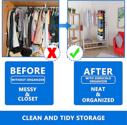 Legging Organizer for Closet Hanging, Legging Storage Bag Can Holds 24 Leggings Jeans or Shirts, Heavy Duty Metal Hooks for Over Door Storage, Wardrobe Clothes Storage