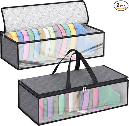 Fixwal 2 Pack Hat Storage Bag for Baseball, Caps Hat Organizer Case Hat Holder Rack with 2 Carry Handles for Closet Moisture & Dust Proof Holds Up to 20 Hats (Grey)