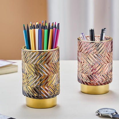 Makeup Brush Holder Organizer,Toothbrush Holders,Desk Pen Pencil Holder,Multifunctional Vintage Glass Brush Cup（A40-5-US）