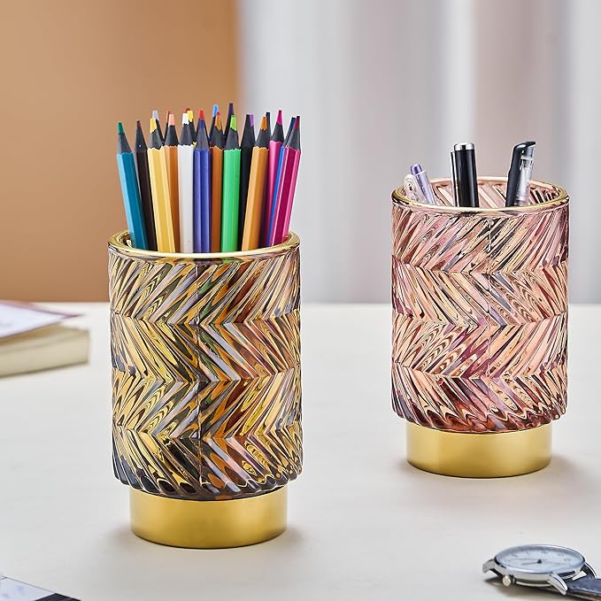Makeup Brush Holder Organizer,Toothbrush Holders,Desk Pen Pencil Holder,Multifunctional Vintage Glass Brush Cup（A40-2-US）