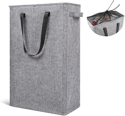 Odonata Slim Laundry Hamper Handles Collapsible Laundry Basket Thin Dirty Clothes Basket Narrow Laundry Bag Foldable Dirty Hamper 45L (Heather Grey)