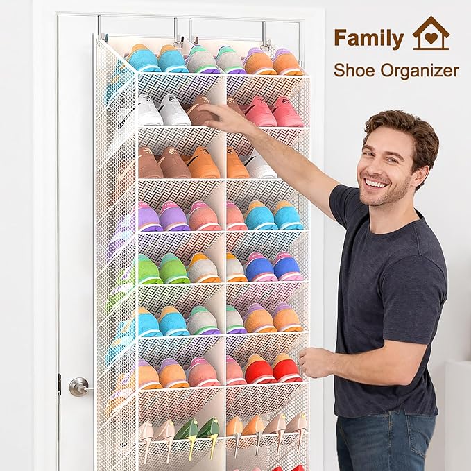 UVIAHOMI 20-30 Pairs Over the Door Shoe Organizer, Breathable Pocket Hanging Shoe Storage for Closet, 10-Tier Door Shoes Rack, Handing Shoes Holder Fit All the Family's Sneakers, Boots, Heels, Beige