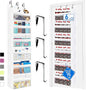 over the door organizer, Solid Bamboo Board (Not Plastic!) 6-Tier Heavy Duty 75LB, 12 Side Pockets, 3 Reinforced Hooks & Anti-Slip Pads, Waterproof & Washable, No Sagging, No Door Damage,White