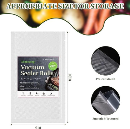 Vacuum Sealer Bags For Food - 100 Quart 6" x 10" - Commercial Grade BPA Free Bag - Durable Customized Size Food Vac Bags for Storage and Sous Vide Cooking - Puncture Prevention