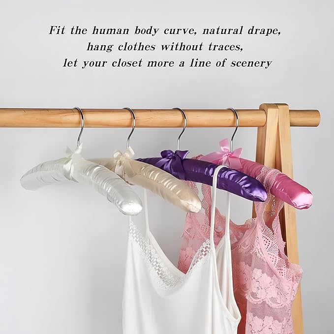 5 Pack Satin Padded Hangers for Women Clothing, Anti Slip Sponge Fabric Clothing Hangers Coat Racks for Sweater, Coat, Suit, Dress (Purple)