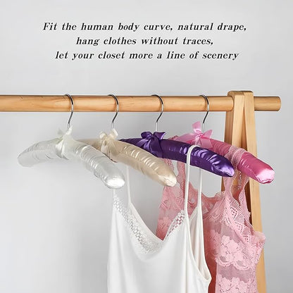 5Pcs 17 Inch Black Satin Padded Hangers for Women Clothing, Anti Slip Cushioned Hangers for Sweaters, Wedding Bridesmaid (5, Beige)