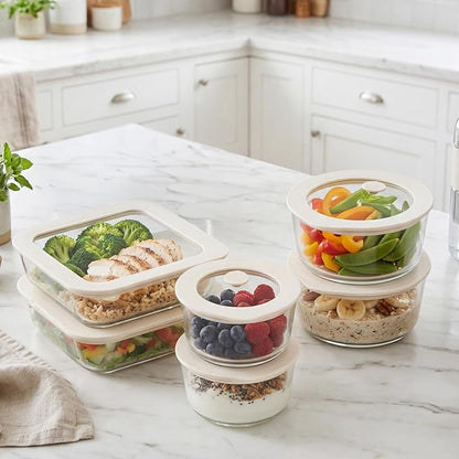 Urban Green Glass Food Container Set with Glass Lid, 6 Pack, Food Storage Containers Set, Airtight, LeakProof, Micowave Safe, 100% Plastic Free, Meal Prep Containers (White Color)