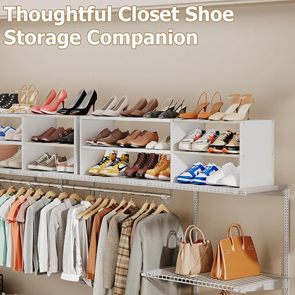X-cosrack Long White 11.02″Shoe Rack for Closets, Stackable and Expandable Shoe Organizer, Suitable for Entryways, Garages, Storage Shelves Made of MDF, Oxford Cloth and Iron